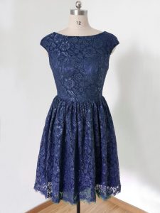 Sexy Royal Blue Cap Sleeves Lace Lace Up Quinceanera Court Dresses for Prom and Party and Wedding Party