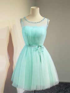Wonderful Scoop Sleeveless Court Dresses for Sweet 16 Knee Length Belt Apple Green Tulle