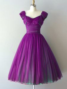 Pretty V-neck Cap Sleeves Lace Up Quinceanera Court of Honor Dress Purple Chiffon