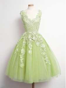Discount Yellow Green Sleeveless Tulle Lace Up Vestidos de Damas for Prom and Party and Wedding Party