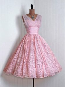 Luxury Mini Length A-line Sleeveless Baby Pink Vestidos de Damas Lace Up