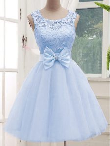 Lavender Scoop Neckline Lace Quinceanera Court of Honor Dress Sleeveless Lace Up
