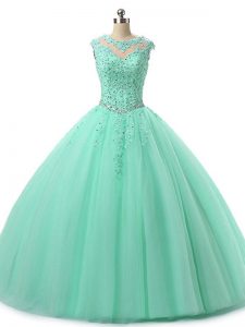 Best Apple Green Lace Up Quinceanera Dresses Beading and Lace Sleeveless Floor Length