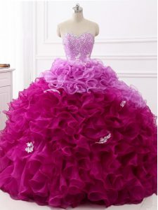 Multi-color Sweet 16 Quinceanera Dress Military Ball and Sweet 16 and Quinceanera with Beading and Appliques and Ruffles Sweetheart Sleeveless Brush Train Lace Up