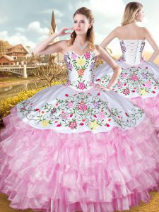 Best Selling Floor Length Ball Gowns Sleeveless Rose Pink Quince Ball Gowns Lace Up
