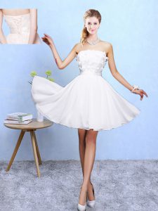 Stunning Knee Length White Court Dresses for Sweet 16 Chiffon Sleeveless Appliques