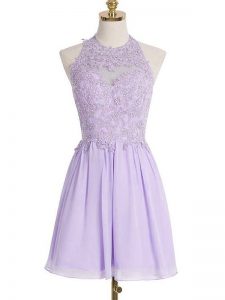 Lavender Halter Top Neckline Lace Dama Dress for Quinceanera Sleeveless Lace Up