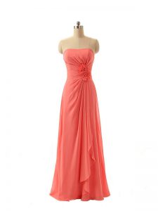 Watermelon Red Damas Dress Prom and Party and Wedding Party with Hand Made Flower Strapless Sleeveless Zipper