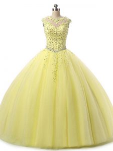 Beauteous Tulle Sleeveless Floor Length Quince Ball Gowns and Beading and Lace