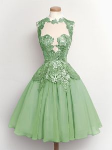 Dazzling Green High-neck Neckline Lace Dama Dress Sleeveless Lace Up