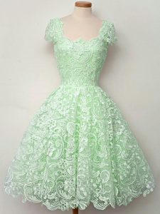 Deluxe Lace Court Dresses for Sweet 16 Apple Green Lace Up Cap Sleeves Knee Length