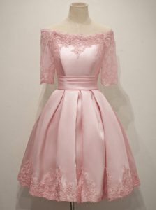 Gorgeous Knee Length A-line Half Sleeves Pink Quinceanera Court Dresses Lace Up