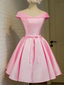 Discount Pink Off The Shoulder Lace Up Belt Quinceanera Court Dresses Cap Sleeves