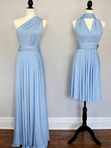 Extravagant Ruching Court Dresses for Sweet 16 Light Blue Lace Up Sleeveless Floor Length