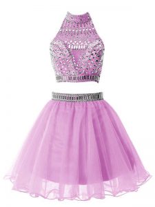 Clearance Knee Length Zipper Damas Dress Lilac for Party and Wedding Party with Beading