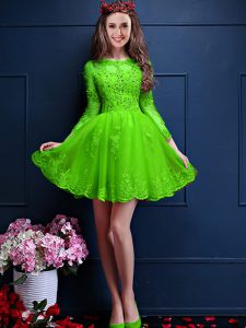 Top Selling 3 4 Length Sleeve Mini Length Beading and Lace and Appliques Lace Up Court Dresses for Sweet 16 with Green