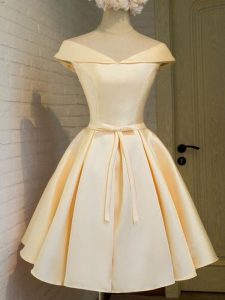 Custom Fit Champagne Cap Sleeves Taffeta Lace Up Damas Dress for Prom and Party and Wedding Party