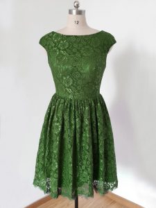 Adorable Olive Green Cap Sleeves Lace Lace Up Vestidos de Damas for Prom and Party and Wedding Party