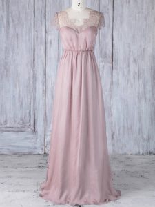 Floor Length Empire Short Sleeves Pink Vestidos de Damas Clasp Handle