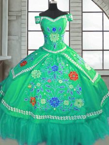 Floor Length Ball Gowns Short Sleeves Green Sweet 16 Quinceanera Dress Lace Up
