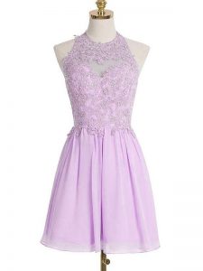 Sleeveless Knee Length Appliques Lace Up Damas Dress with Lavender
