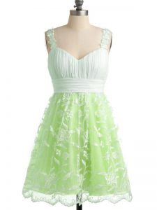 Unique Yellow Green Quinceanera Court Dresses Prom and Party and Wedding Party with Lace Straps Sleeveless Lace Up