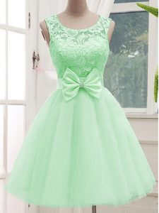 Fitting Apple Green Scoop Neckline Lace and Bowknot Damas Dress Sleeveless Lace Up