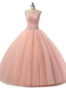 Tulle Sleeveless Floor Length Sweet 16 Quinceanera Dress and Beading and Lace