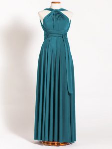 Chic Teal Empire Straps Sleeveless Chiffon Floor Length Backless Ruching Quinceanera Court Dresses