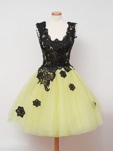 Tulle Straps Sleeveless Zipper Lace Quinceanera Dama Dress in Yellow