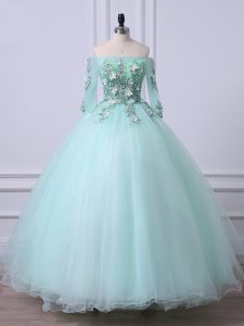 Latest Floor Length Lace Up Quinceanera Dresses Apple Green for Sweet 16 and Quinceanera with Beading