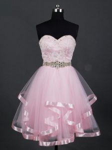 Latest Baby Pink Quinceanera Court of Honor Dress Prom and Party and Wedding Party with Beading and Lace and Ruffles Sweetheart Sleeveless Zipper
