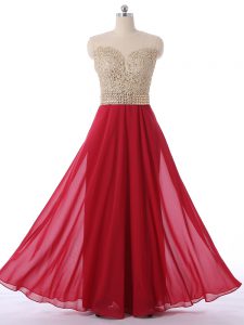 Deluxe Red Sleeveless Beading Floor Length Dama Dress for Quinceanera
