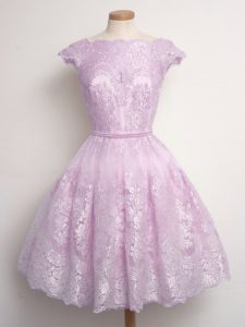 Classical Lilac Cap Sleeves Lace Lace Up Court Dresses for Sweet 16 for Prom and Party and Wedding Party