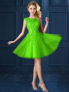 Lace Up Bateau Lace and Appliques Damas Dress Tulle Cap Sleeves