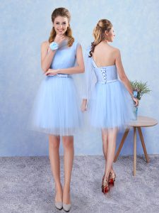 Lovely Mini Length A-line Sleeveless Aqua Blue Vestidos de Damas Lace Up