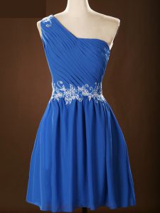 Blue Sleeveless Chiffon Zipper Quinceanera Court Dresses for Prom and Party and Wedding Party
