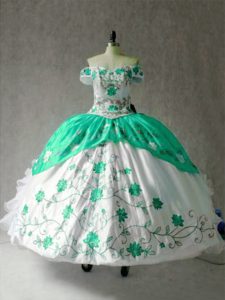 Hot Sale Cap Sleeves Floor Length Embroidery and Ruffles Lace Up Sweet 16 Dress with Multi-color
