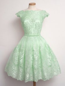 Scalloped Lace Up Lace Court Dresses for Sweet 16 Cap Sleeves