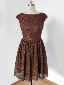 Knee Length Lace Up Quinceanera Dama Dress Brown for Prom and Party and Wedding Party with Lace
