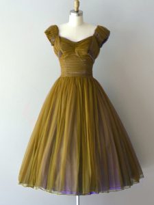 New Arrival Knee Length Olive Green Quinceanera Court Dresses V-neck Cap Sleeves Lace Up
