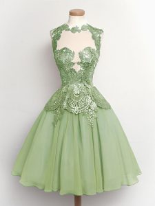 Beautiful Green A-line Lace Dama Dress Lace Up Chiffon Sleeveless Knee Length