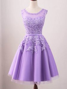 Lavender Sleeveless Lace Knee Length Damas Dress