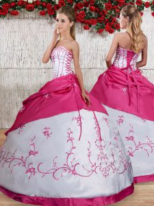 White Ball Gowns Embroidery and Pick Ups Quinceanera Dresses Lace Up Taffeta Sleeveless Floor Length