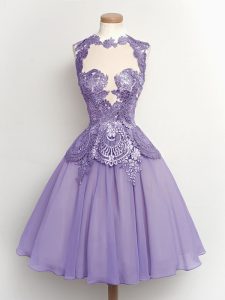 Customized Lilac Sleeveless Chiffon Lace Up Quinceanera Court Dresses for Party and Wedding Party