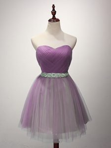 Custom Made Lilac Sweetheart Neckline Ruching Quinceanera Court of Honor Dress Sleeveless Lace Up