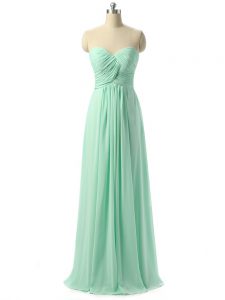 Modest Apple Green Empire Ruching Quinceanera Dama Dress Lace Up Chiffon Sleeveless Floor Length