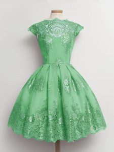 Colorful Green Scalloped Neckline Lace Court Dresses for Sweet 16 Cap Sleeves Lace Up