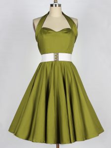 Super Olive Green Halter Top Lace Up Belt Dama Dress Sleeveless