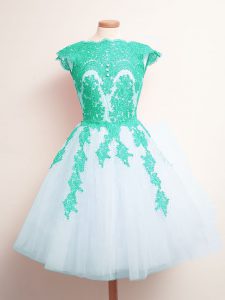 Pretty Tulle Sleeveless Mini Length Dama Dress for Quinceanera and Appliques